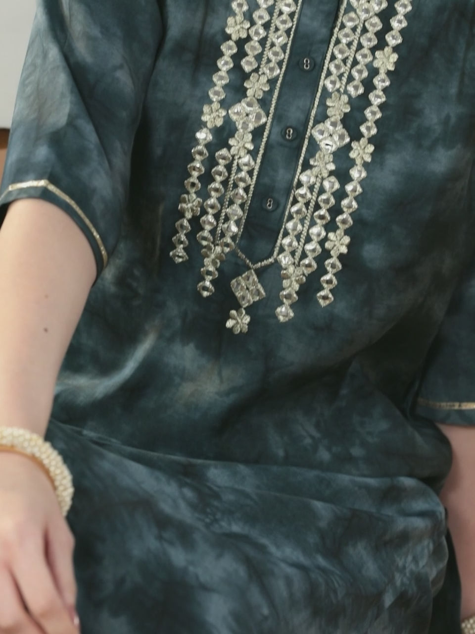  Grey Printed Silk Blend Pakistani Suit 