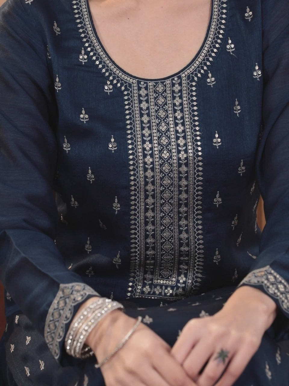 Blue Embroidered Silk Blend Pakistani Suit