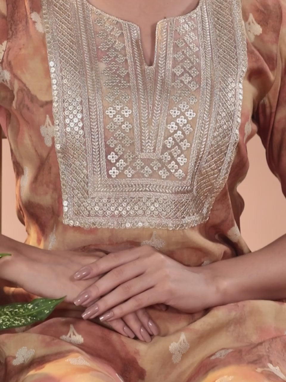  Tan Yoke Design Silk Blend Straight Kurta With Trousers & Dupatta 