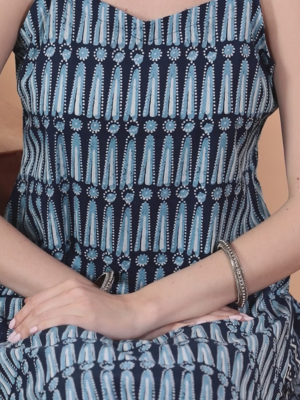  Blue Printed Cotton Straight Kurta With Trousers & Dupatta 