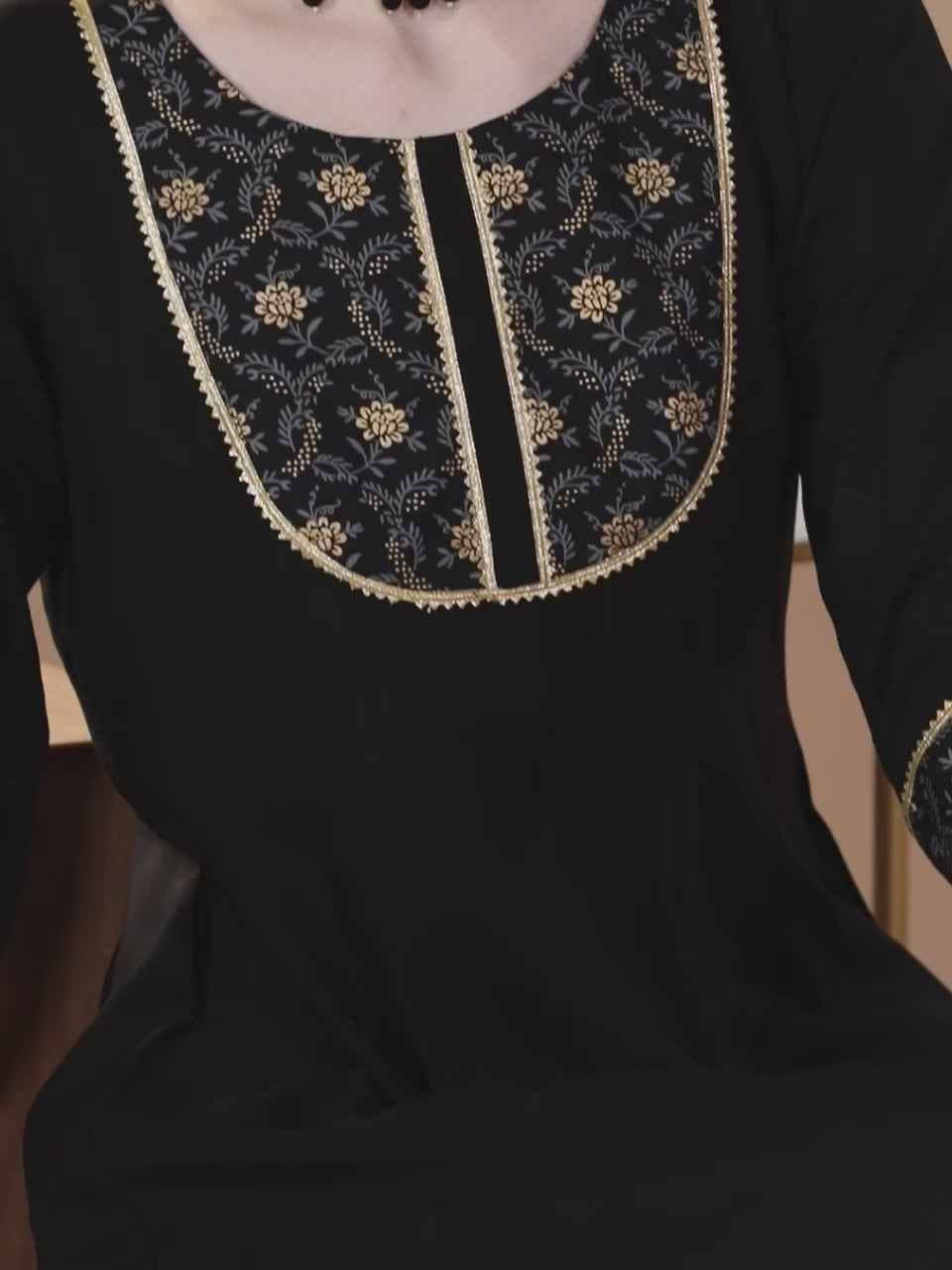 Black Yoke Design Rayon A-Line Kurta With Trousers & Dupatta 