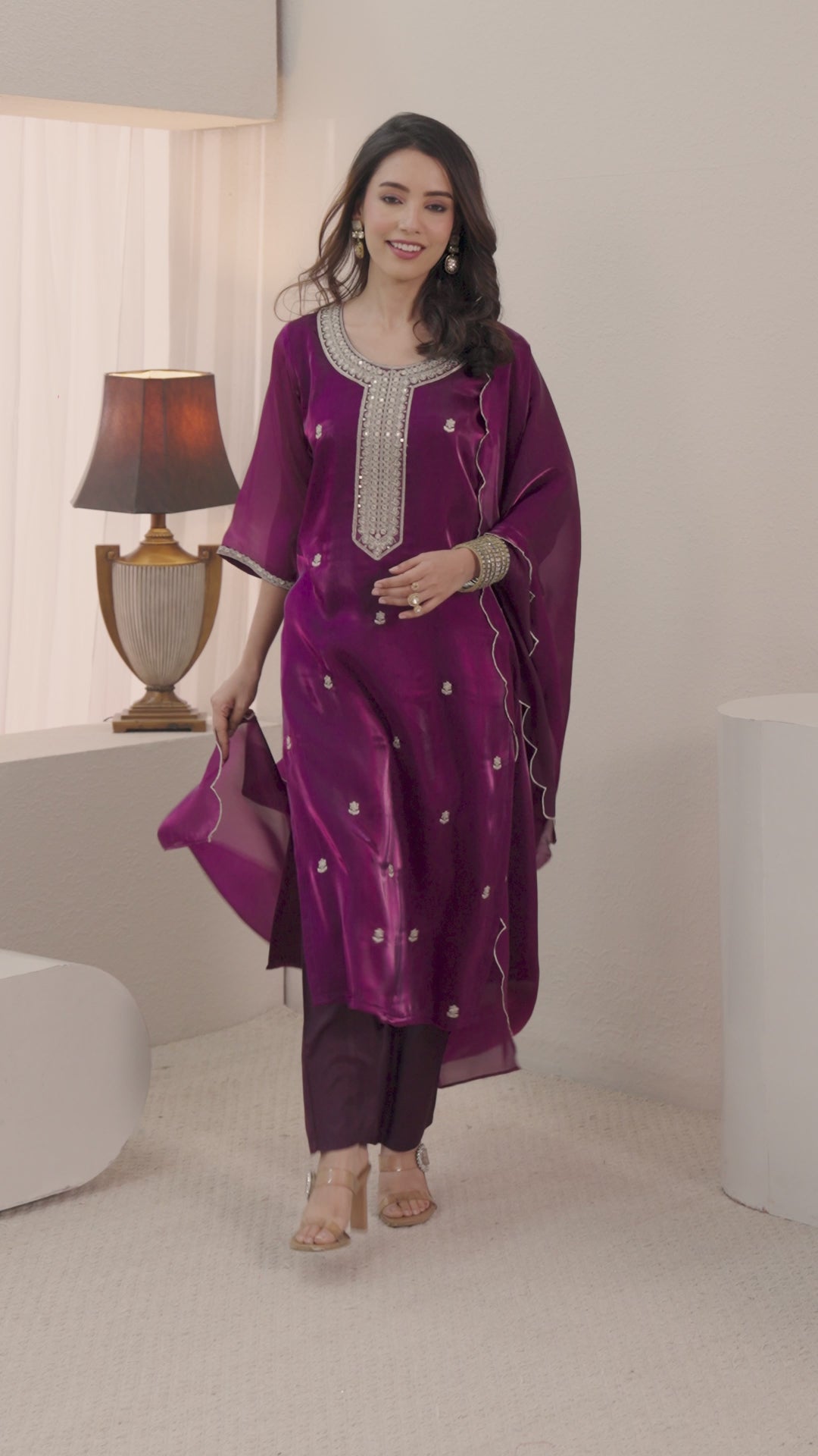  Gerua Burgundy Embroidered Straight Suit Set 