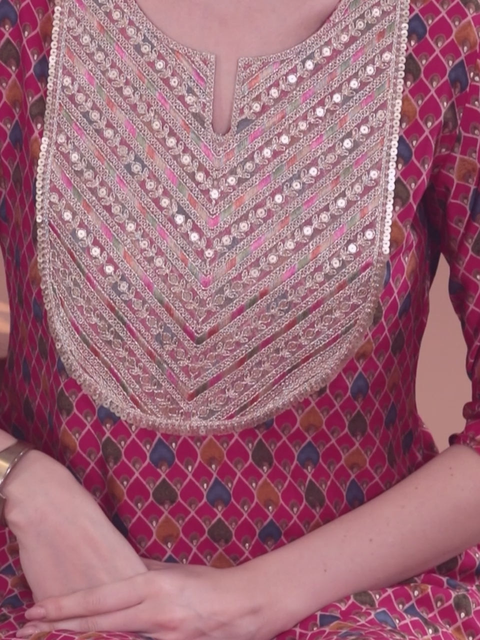  Pink Printed Silk Blend Straight Suit With Dupatta 