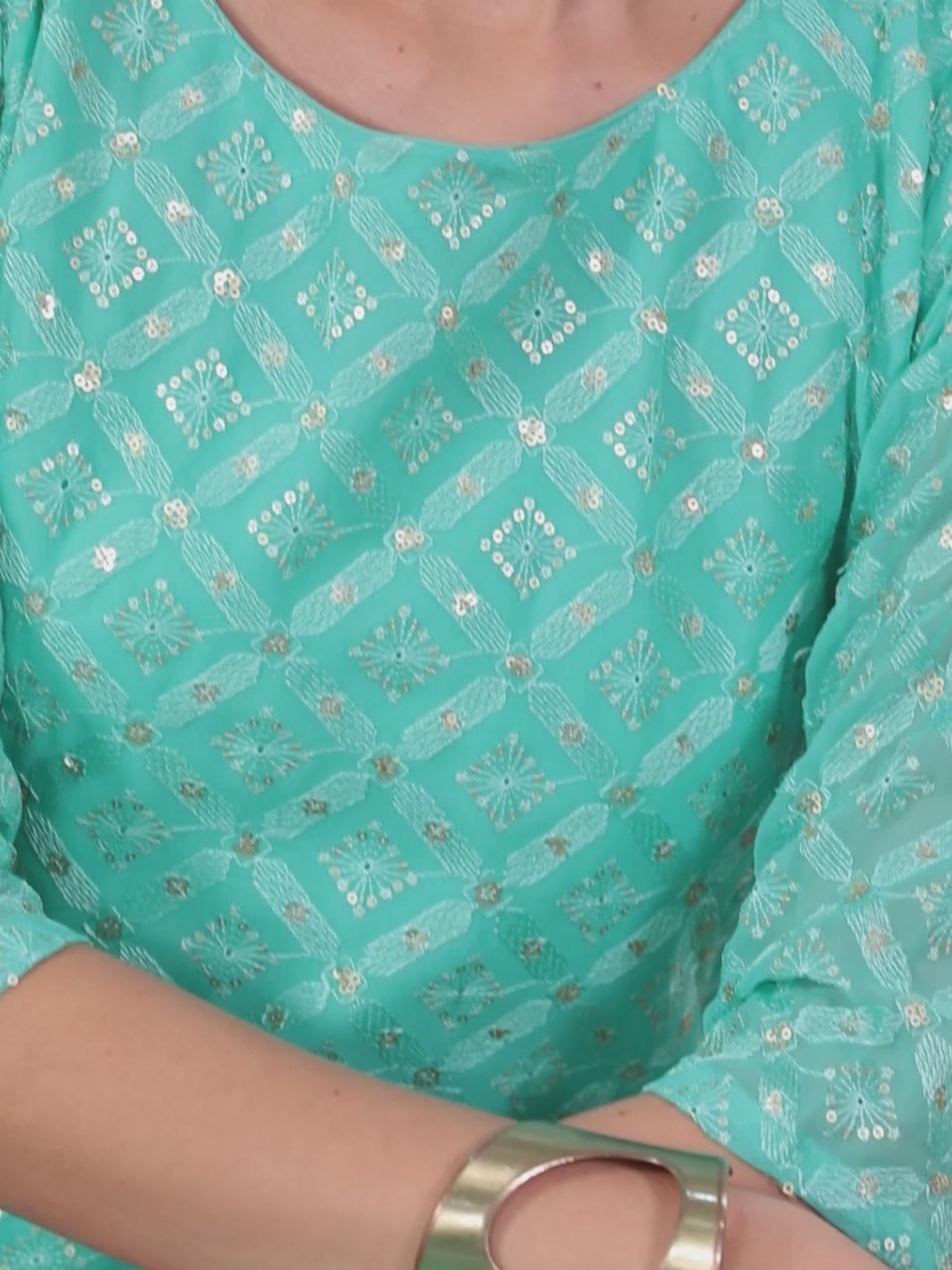  Sea Green Embroidered Georgette Straight Sharara Suit Set With Dupatta 