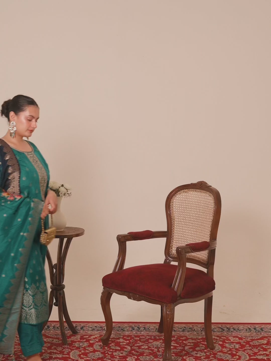  Plus Size Green Self Design Silk Straight Kurta With Trousers & Dupatta 