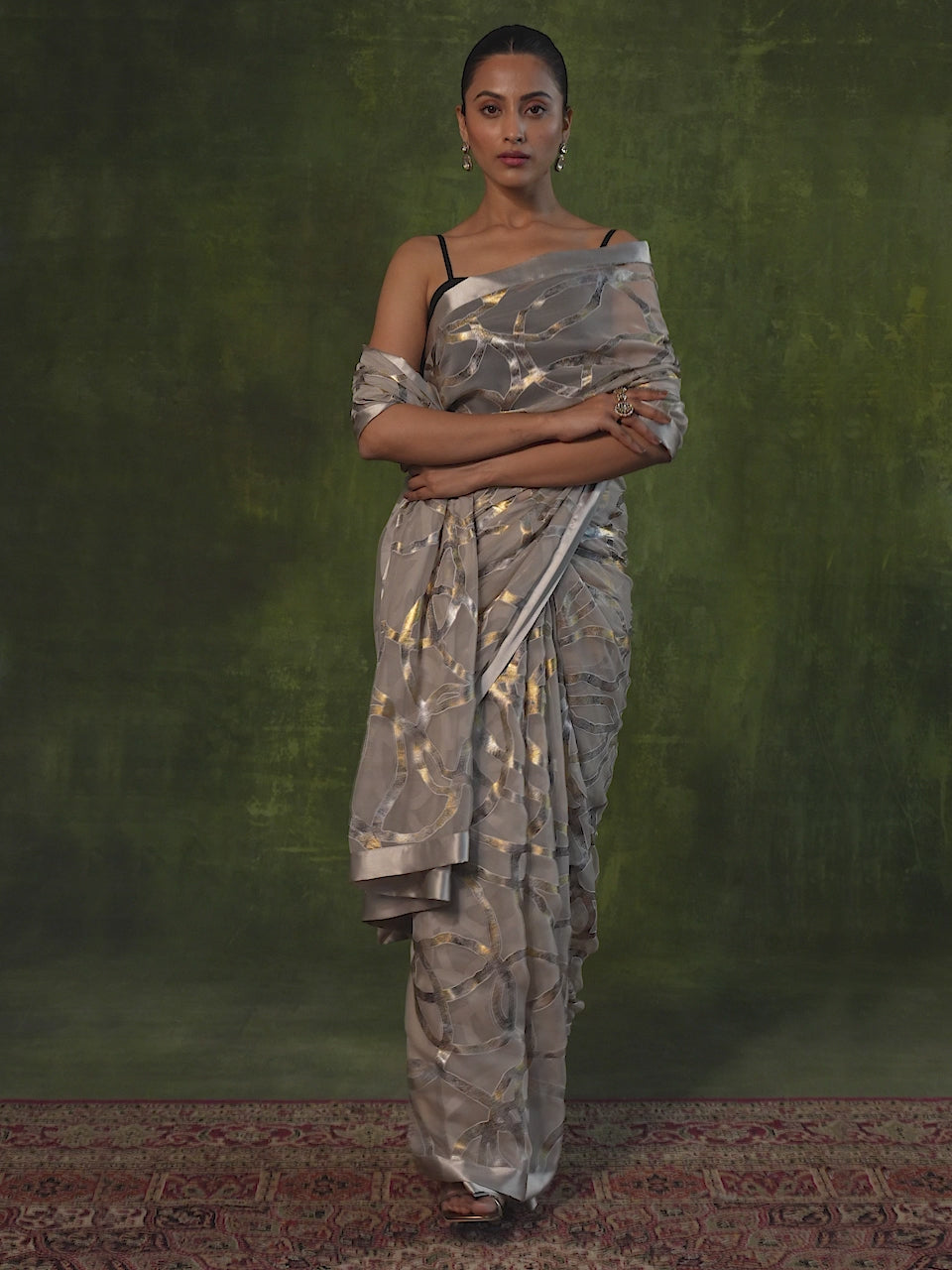  Grey Woven Design Brasso Saree With Unstitched Blouse Piece 