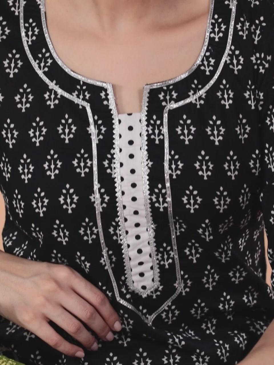  Black Printed Cotton Straight Kurta With Palazzos & Dupatta 