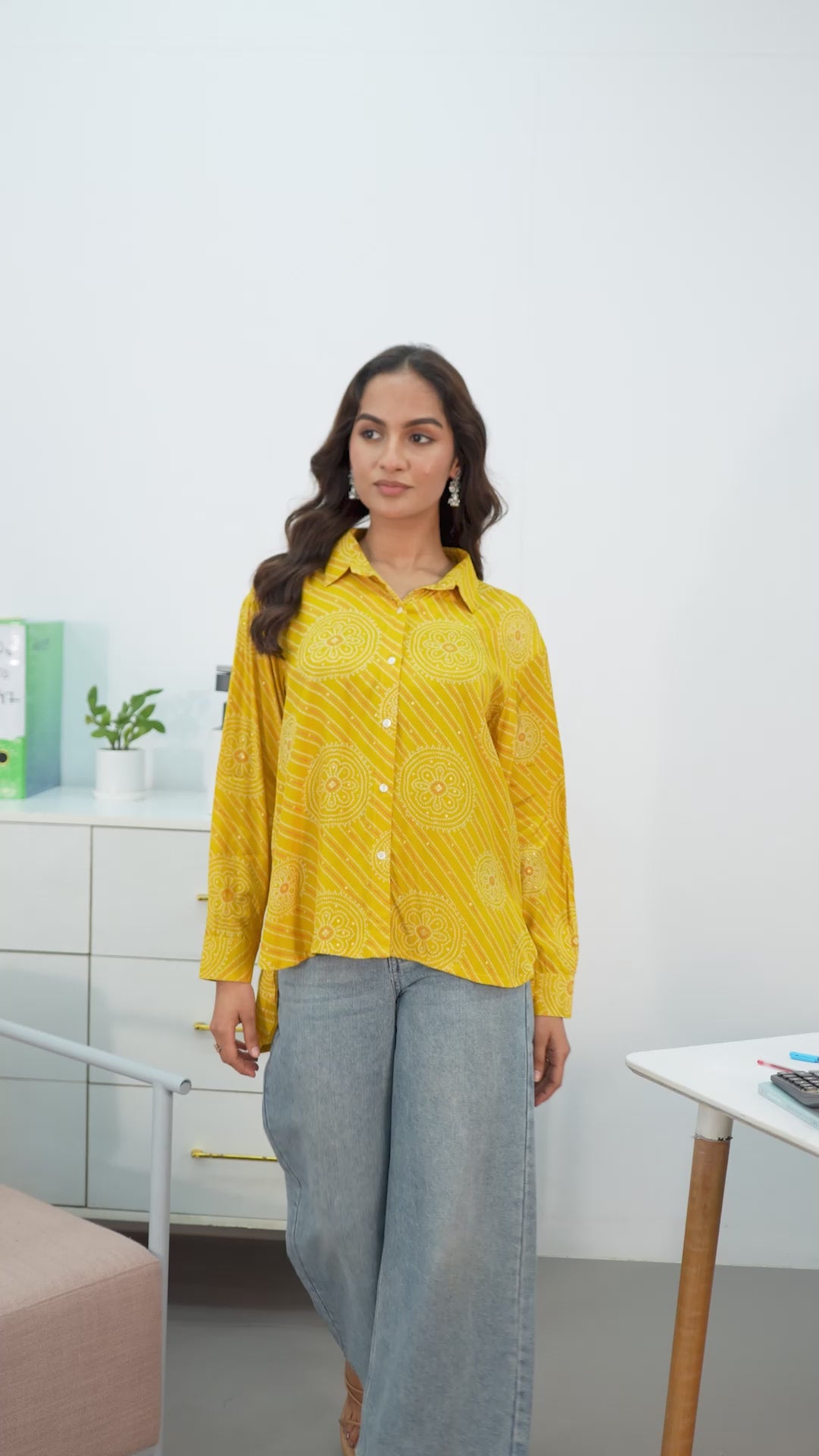  Yellow Ethnic Motifs Printed Cotton Shirt 