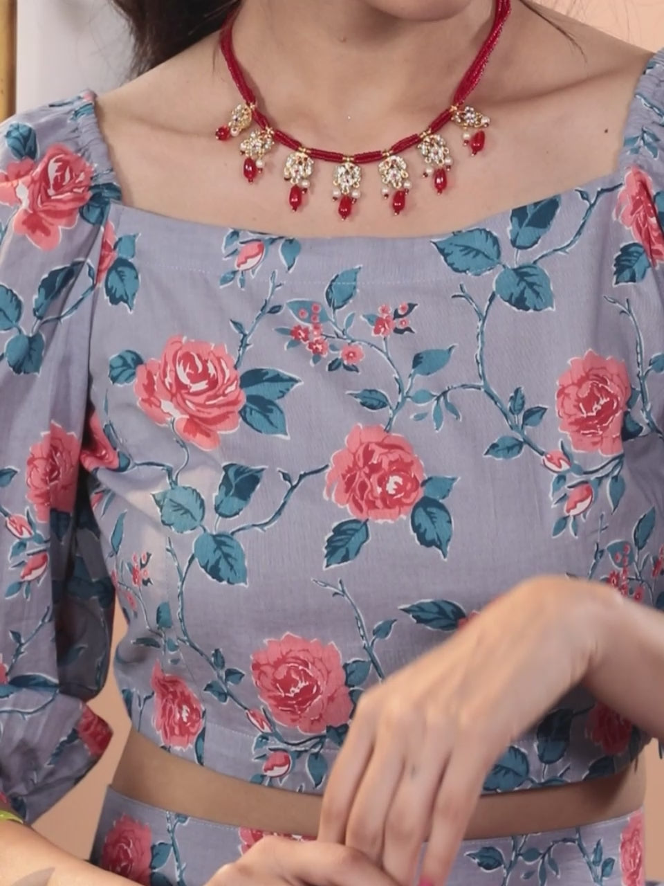  Blue Printed Cotton Top With Palazzos 