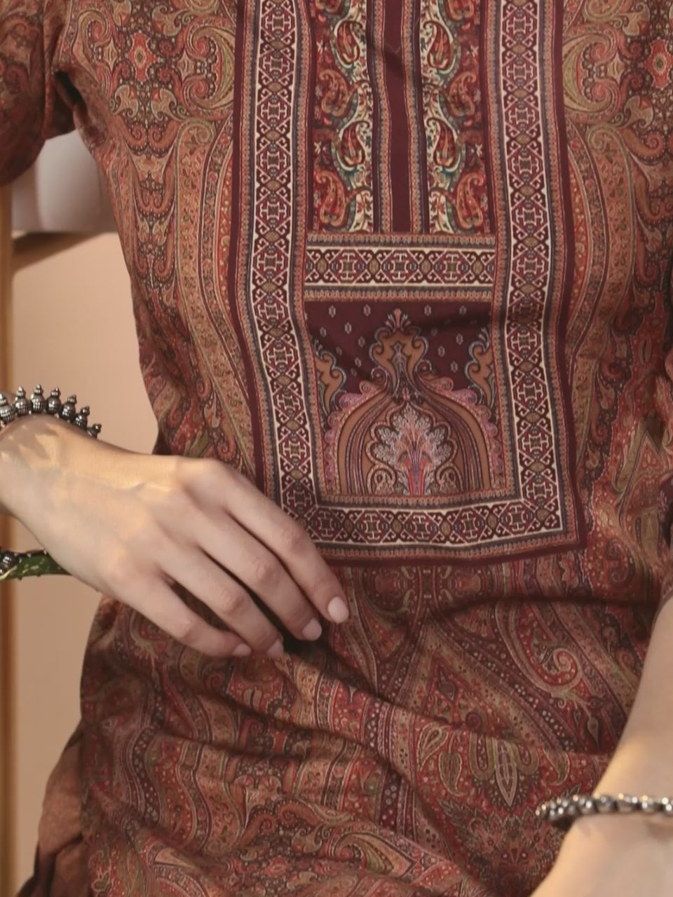  Mustard Printed Crepe Straight Kurta With Trousers & Dupatta 