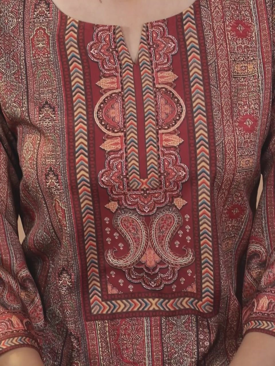  Maroon Printed Crepe Straight Kurta With Trousers & Dupatta 