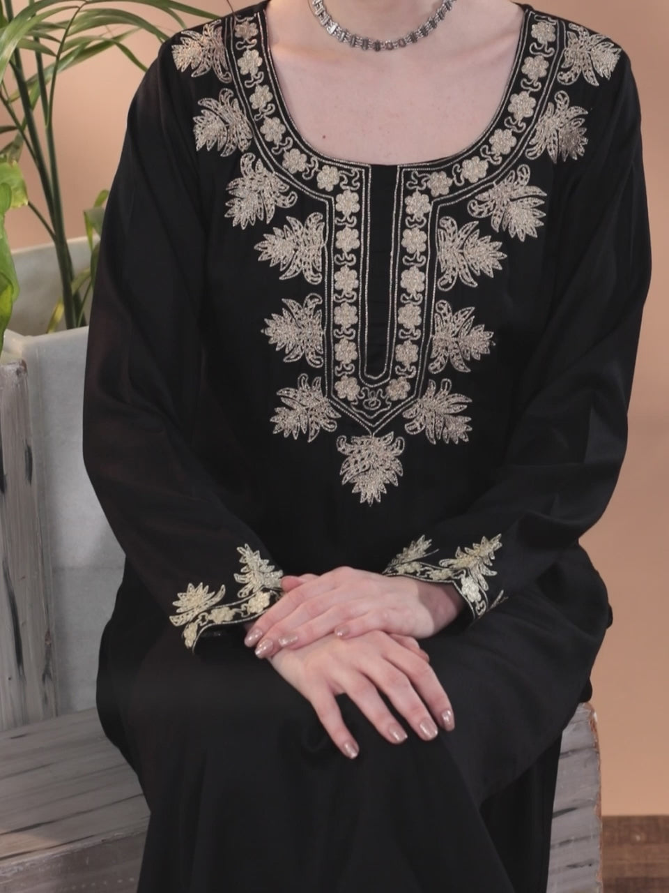  Black Yoke Design Wool Blend Straight Kurta Set 