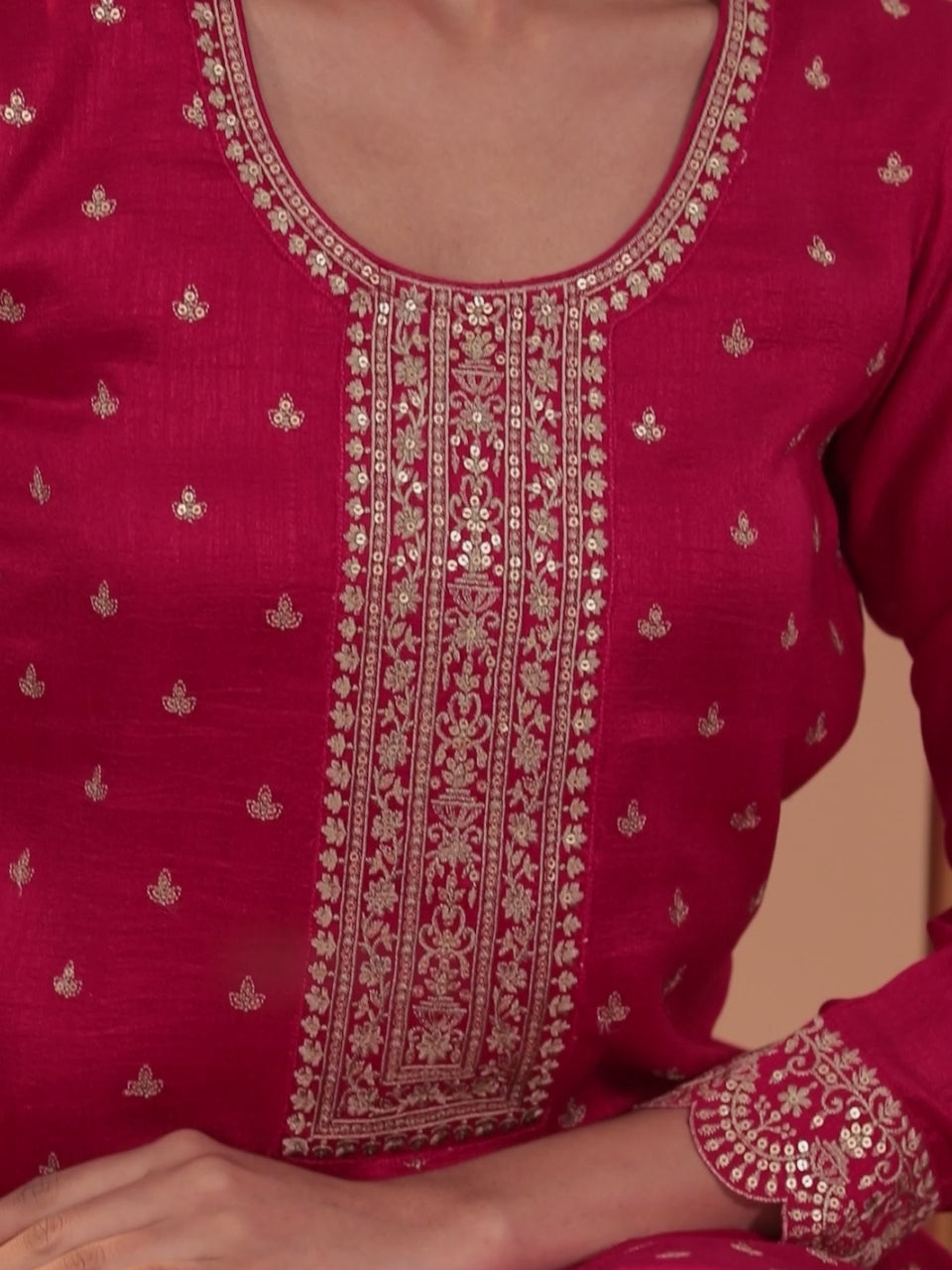  Pink Embroidered Silk Blend Straight Suit With Dupatta 