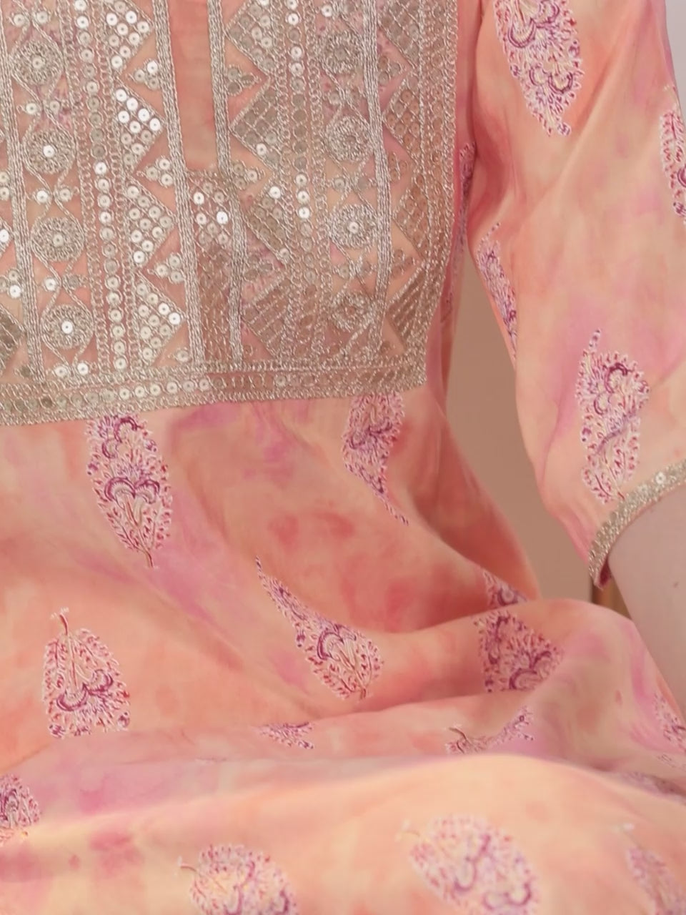 Peach Yoke Design Silk Blend Pakistani Suit 