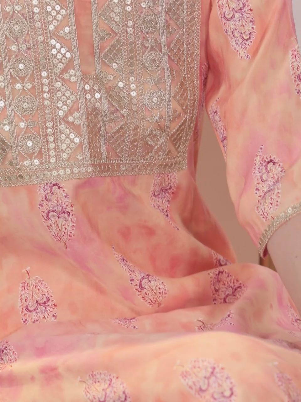 Peach Yoke Design Silk Blend Pakistani Suit