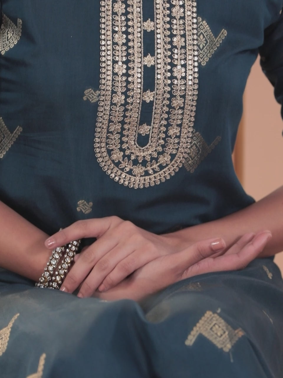  Blue Woven Design Chanderi Silk Straight Suit With Dupatta 