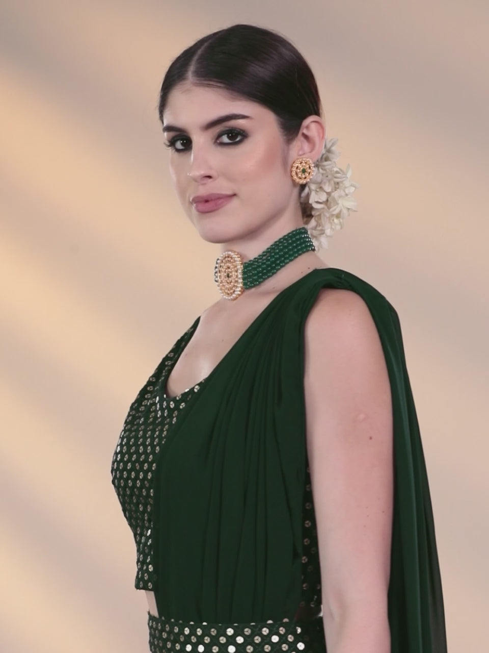  Green Embellished Georgette Ready to Wear Saree 