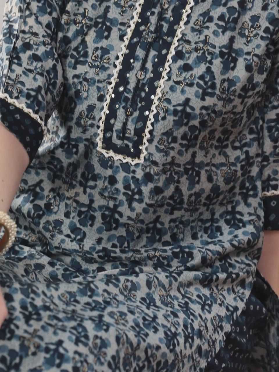 Blue Printed Silk Blend Straight Kurta With Palazzos