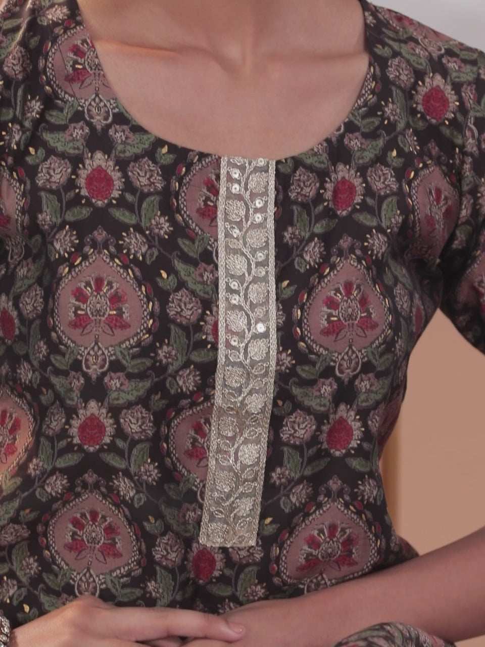  Brown Printed Silk Blend Straight Suit With Dupatta 