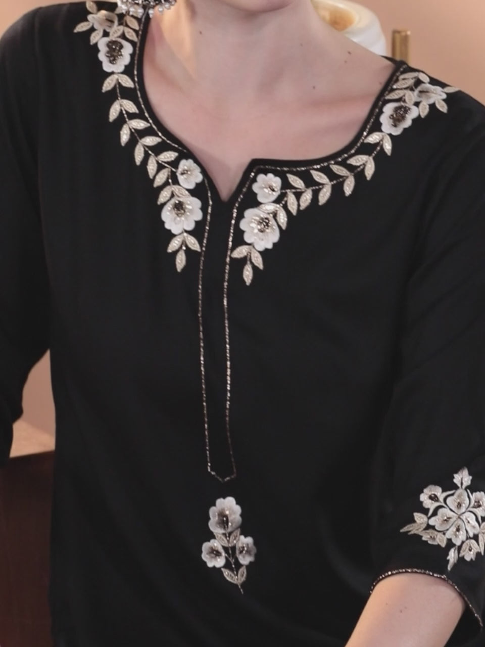  Black Self Design Wool Blend Co-Ords 