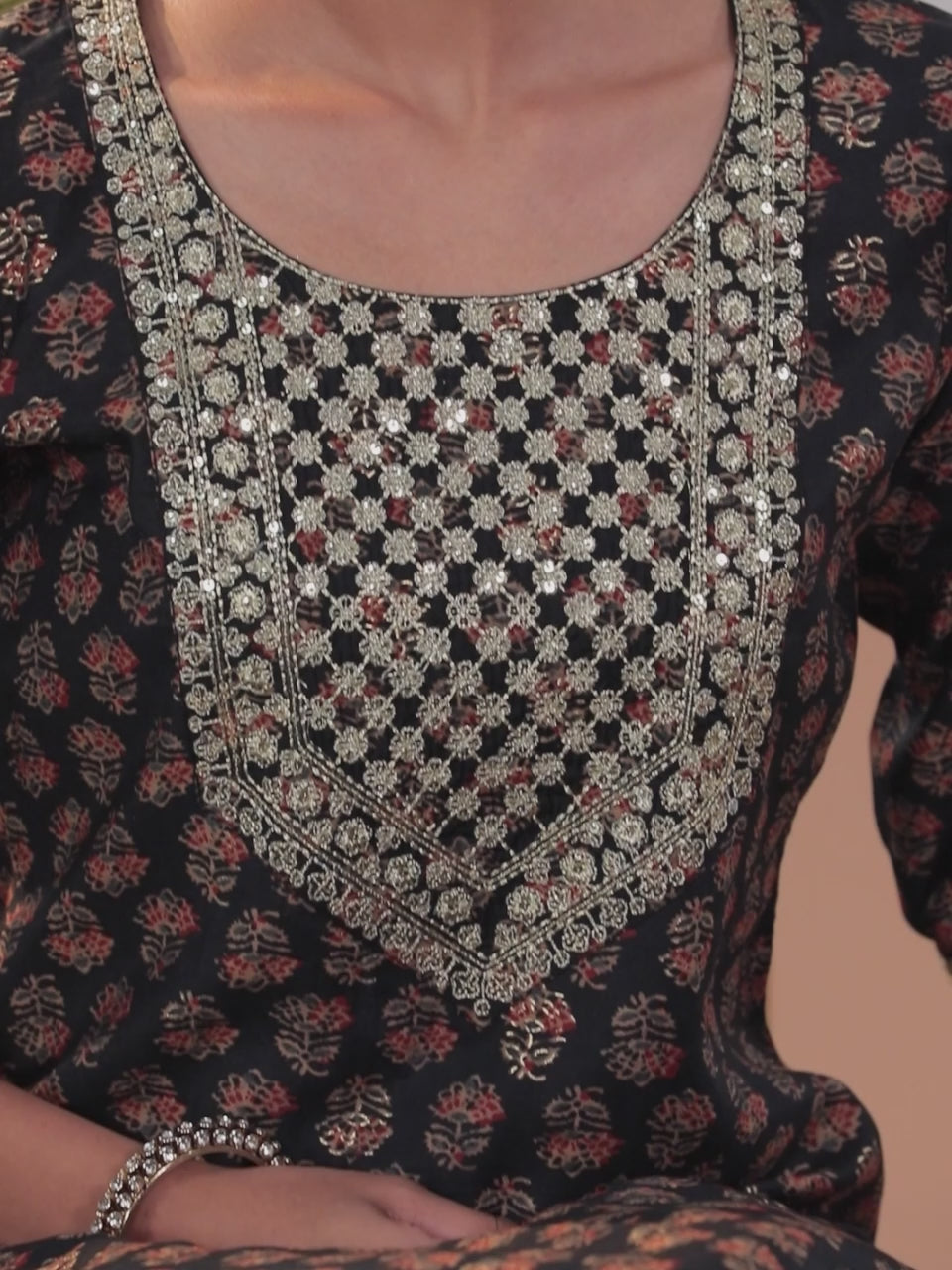  Blue Printed Silk Blend Straight Suit With Dupatta 