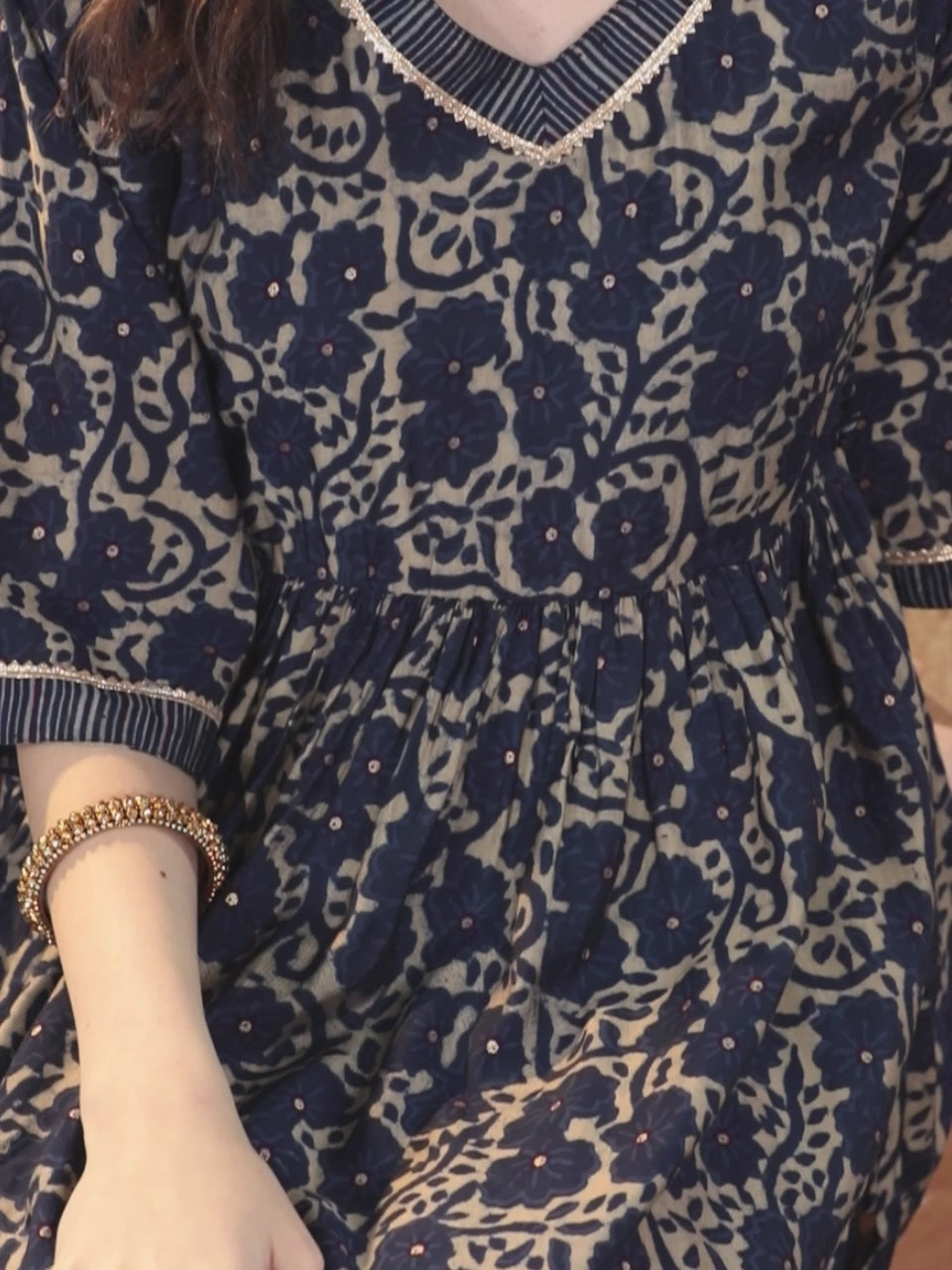  Blue Printed Silk Blend A-Line Kurta With Trousers & Dupatta 
