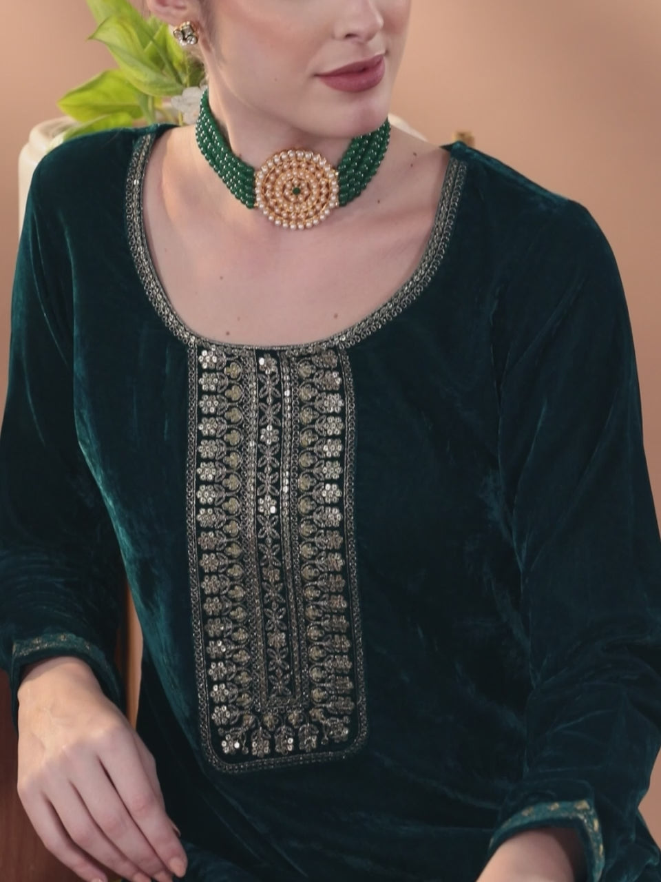  Green Yoke Design Velvet Straight Suit With Dupatta 