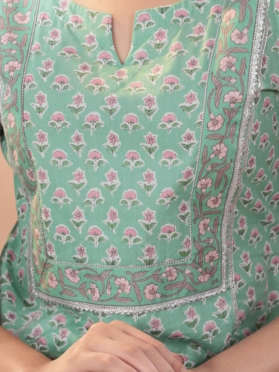  Green Printed Cotton Straight Kurta With Skirt & Dupatta 