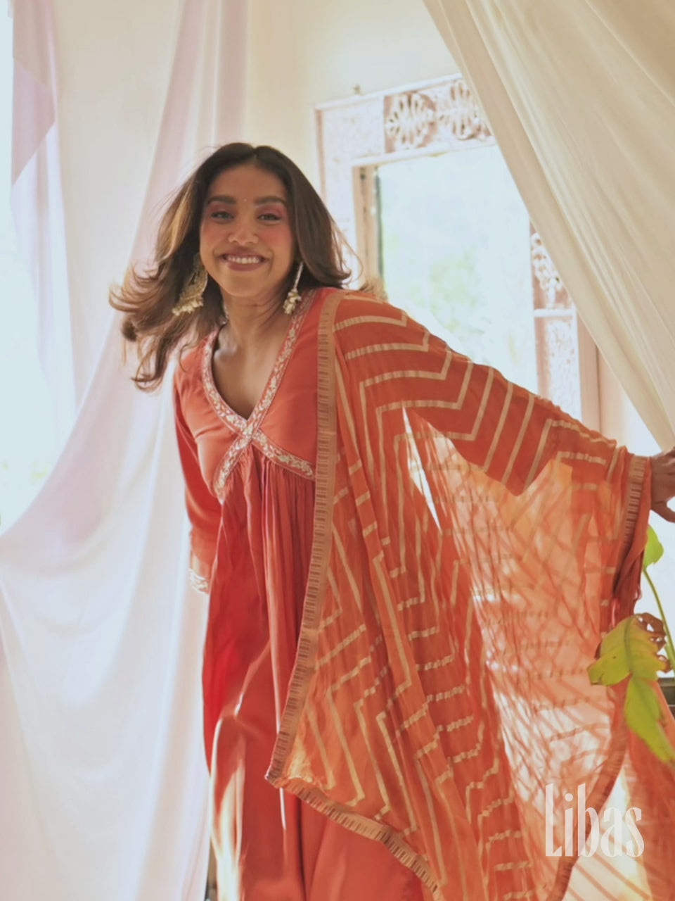  Rust Solid Silk Blend A-Line Kurta With Trousers & Dupatta 