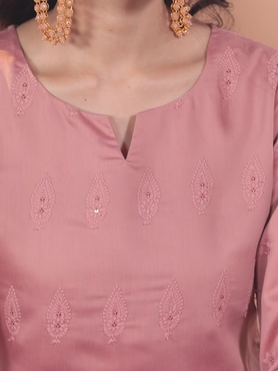 Pink Embroidered Chanderi Silk Straight Kurta With Trousers & Dupatta 