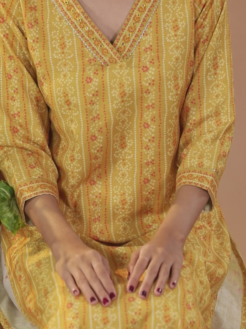  Yellow Printed Cotton Straight Kurta With Trousers 