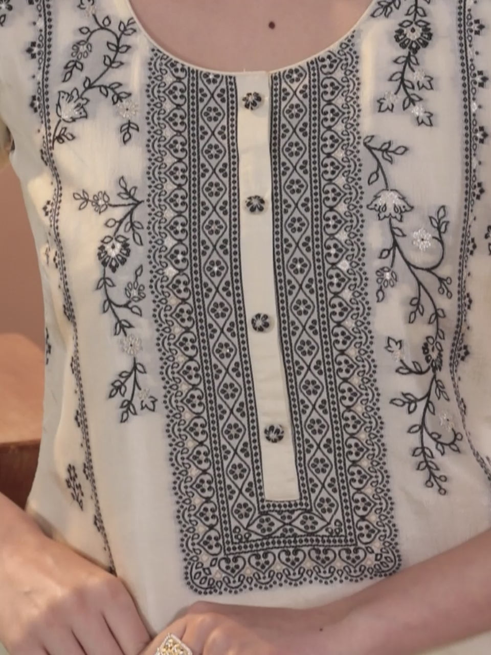  Off White Woven Design Silk Blend Straight Kurta With Trousers & Dupatta 