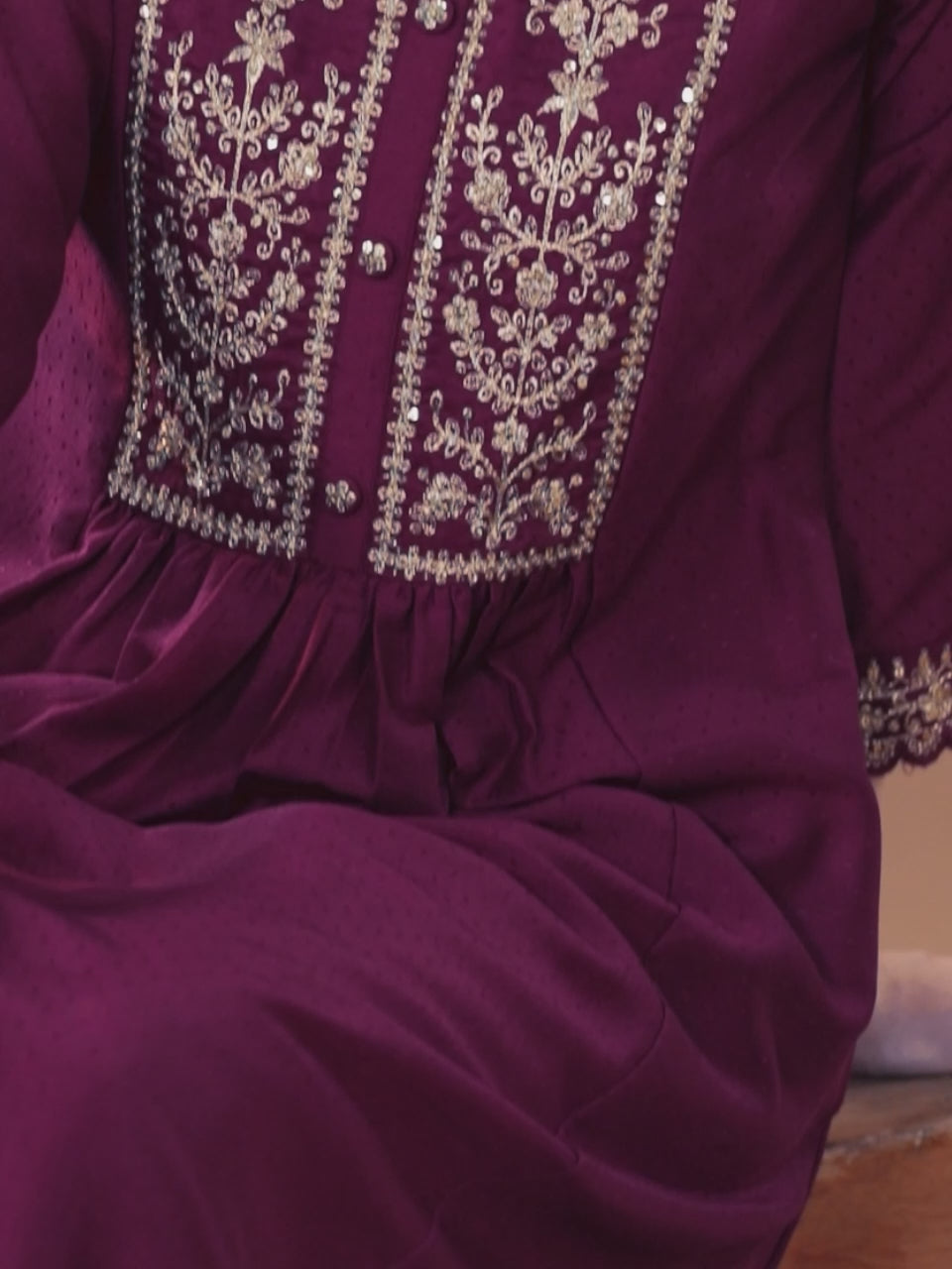  Wine Yoke Design Silk Blend Anarkali Suit With Dupatta 