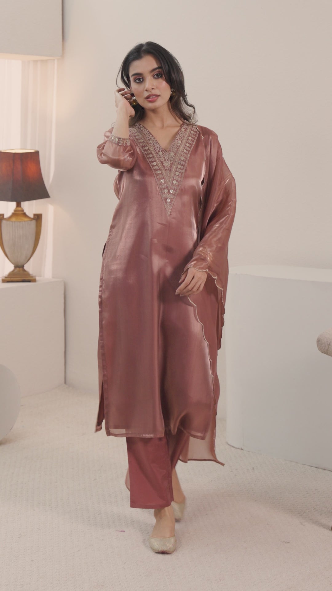  Gerua Brown Yoke Design Straight Suit Set 