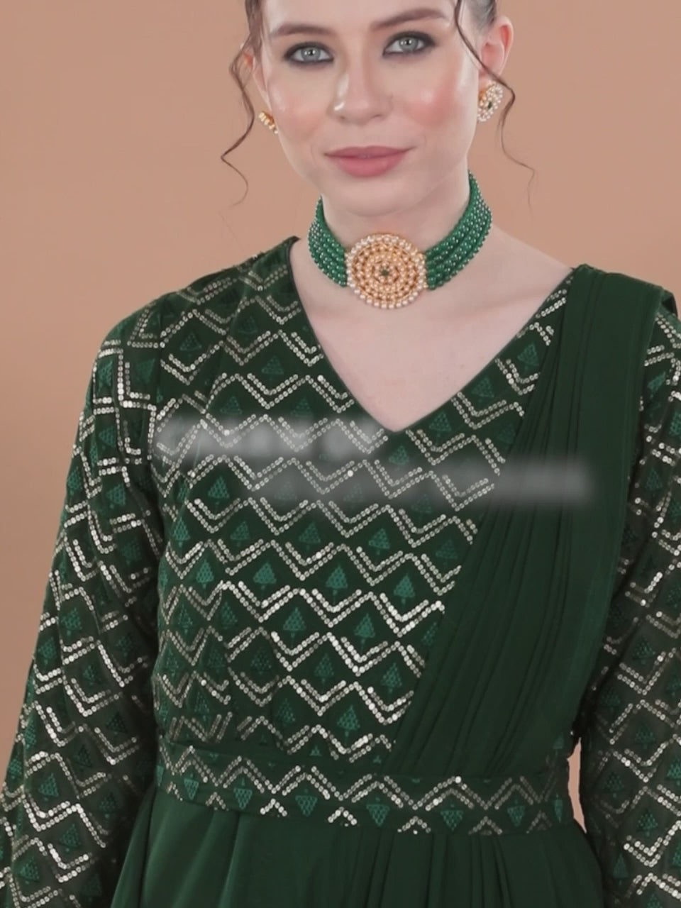  Green Embroidered Georgette Gown Dress 