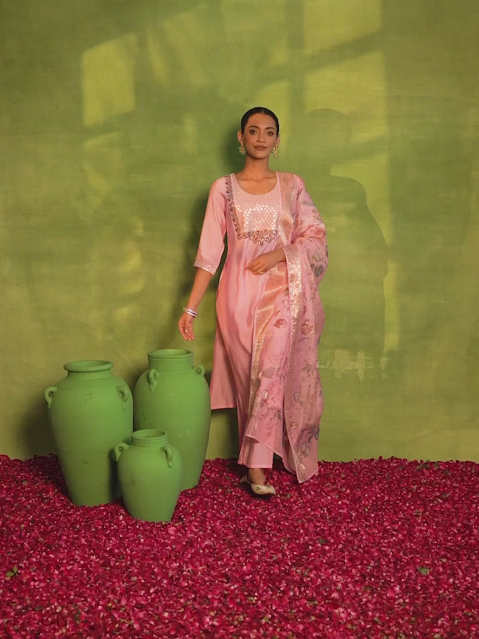  Pink Yoke Design Silk Blend Straight Suit With Dupatta 