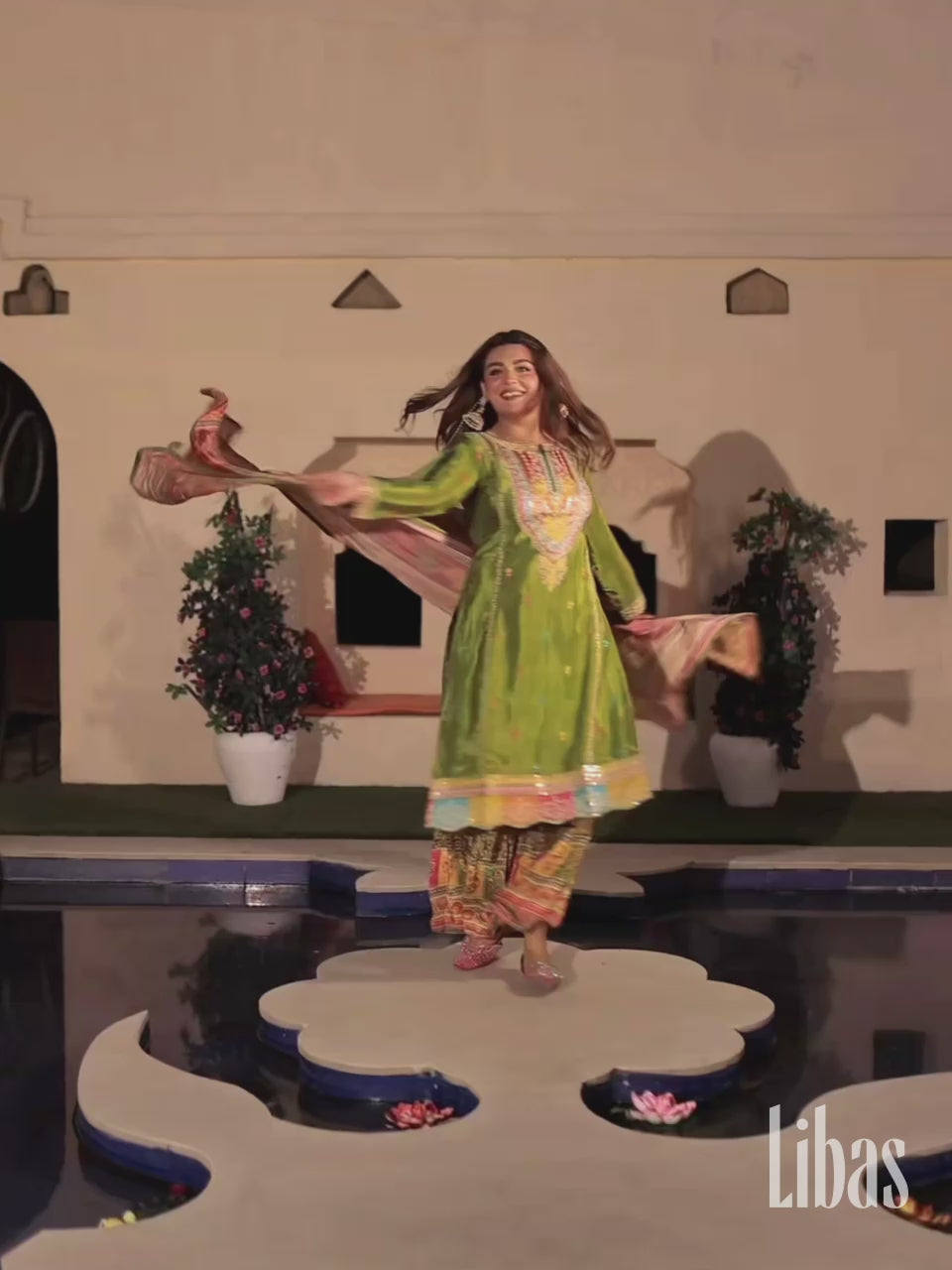  Libas Art Green Embroidered Silk Blend Straight Suit With Dupatta 