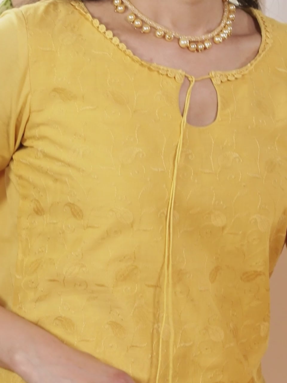  Yellow Embroidered Cotton Straight Kurta With Trousers & Dupatta 