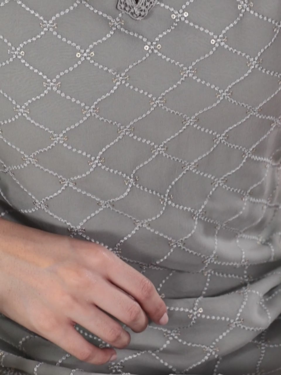  Grey Embroidered Georgette Straight Kurta With Trousers & Dupatta 