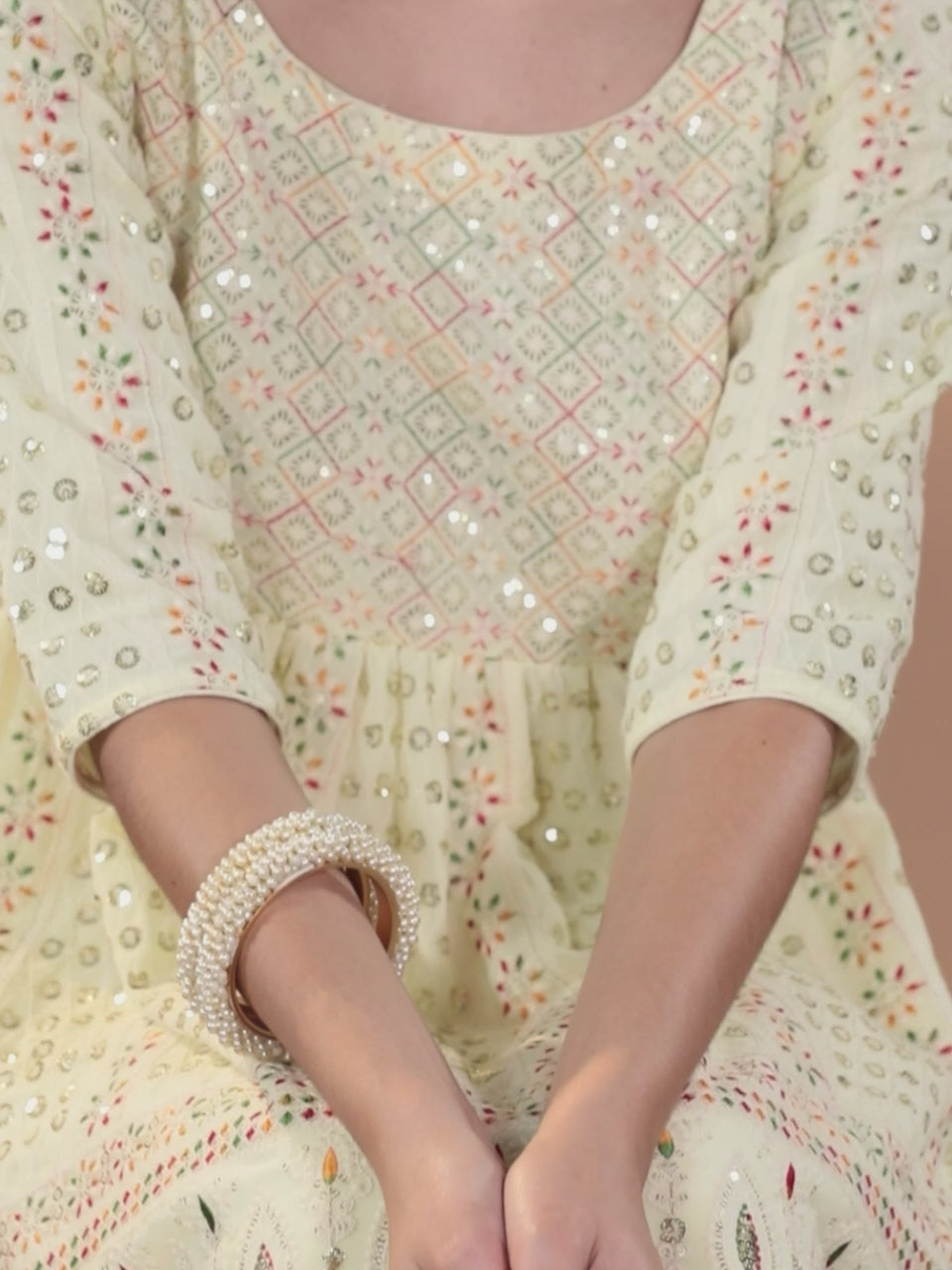  Lemon Embroidered Georgette A-Line Sharara Suit Set With Dupatta 
