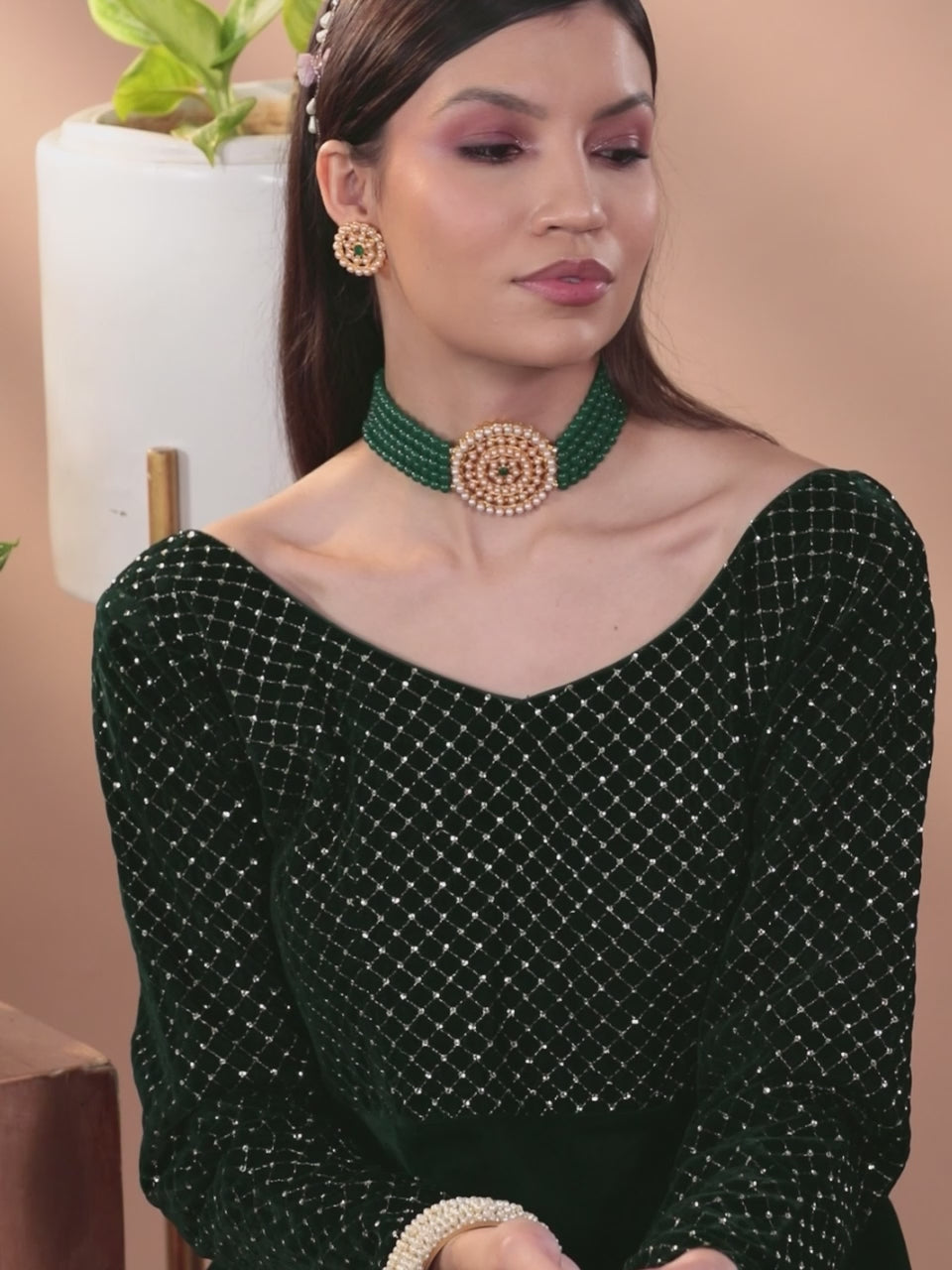 Green Embroidered Velvet Anarkali Suit With Dupatta