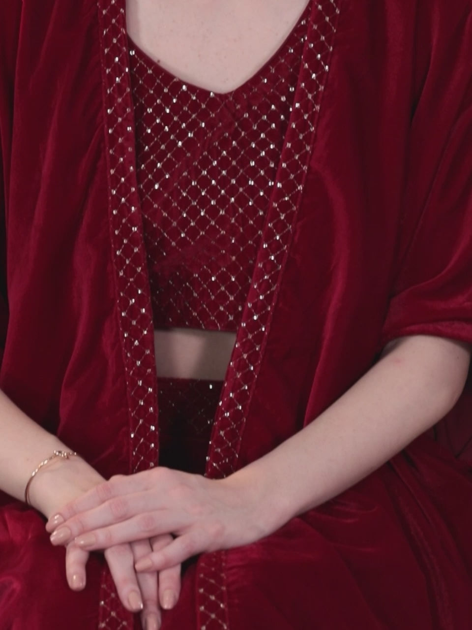  Maroon Embellished Polyester Co-Ords 