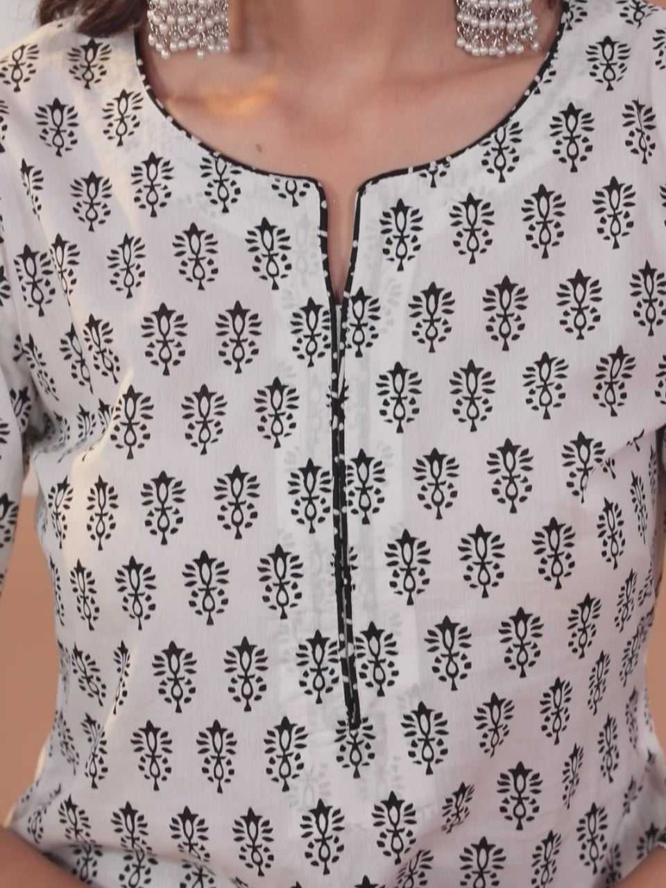  White Printed Cotton Straight Kurta With Salwar & Dupatta 