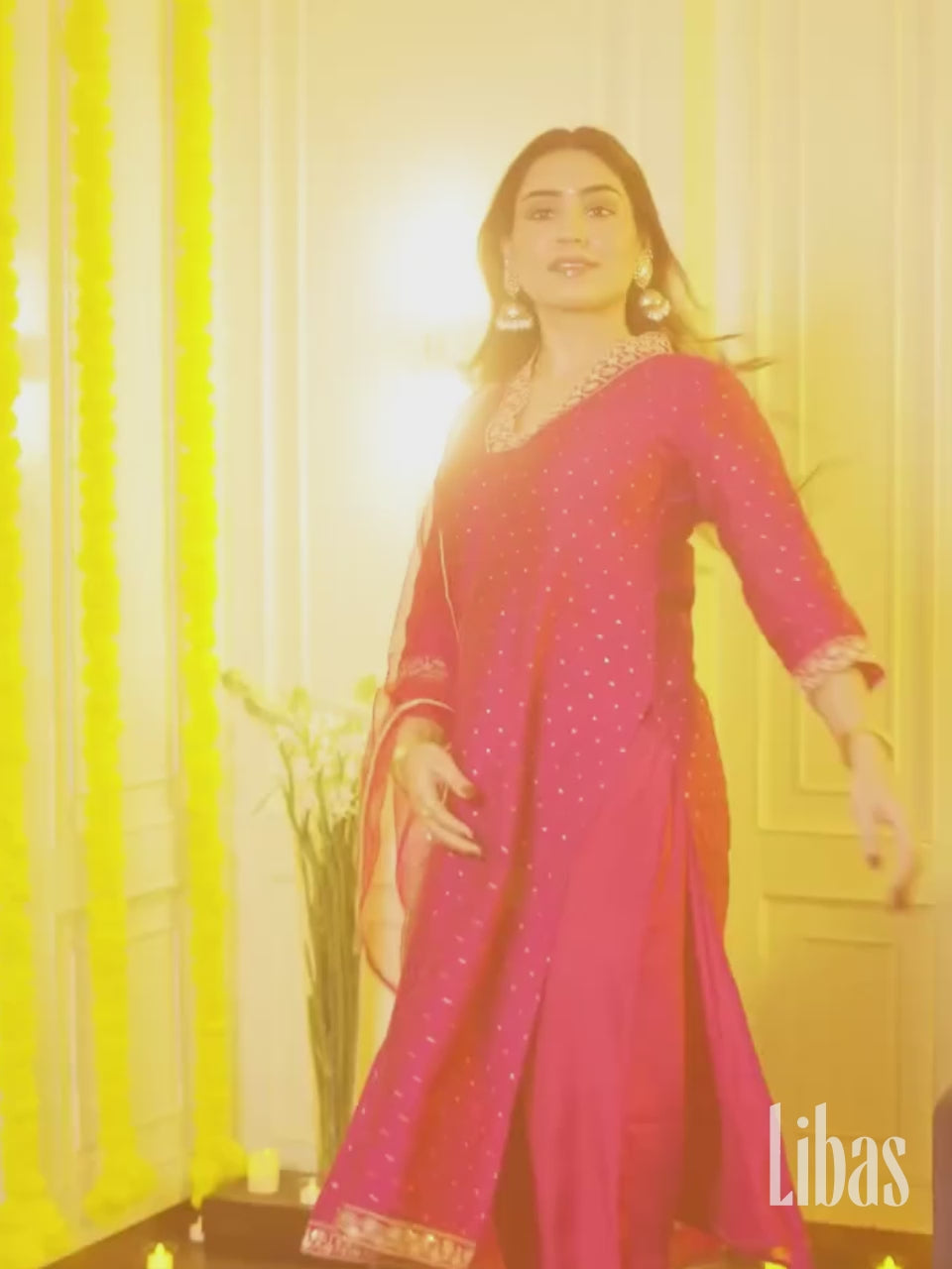  Pink Self Design Silk Blend Straight Suit With Dupatta 