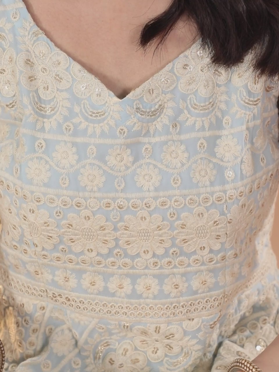  Blue Embroidered Georgette Anarkali Kurta With Churidar & Dupatta 