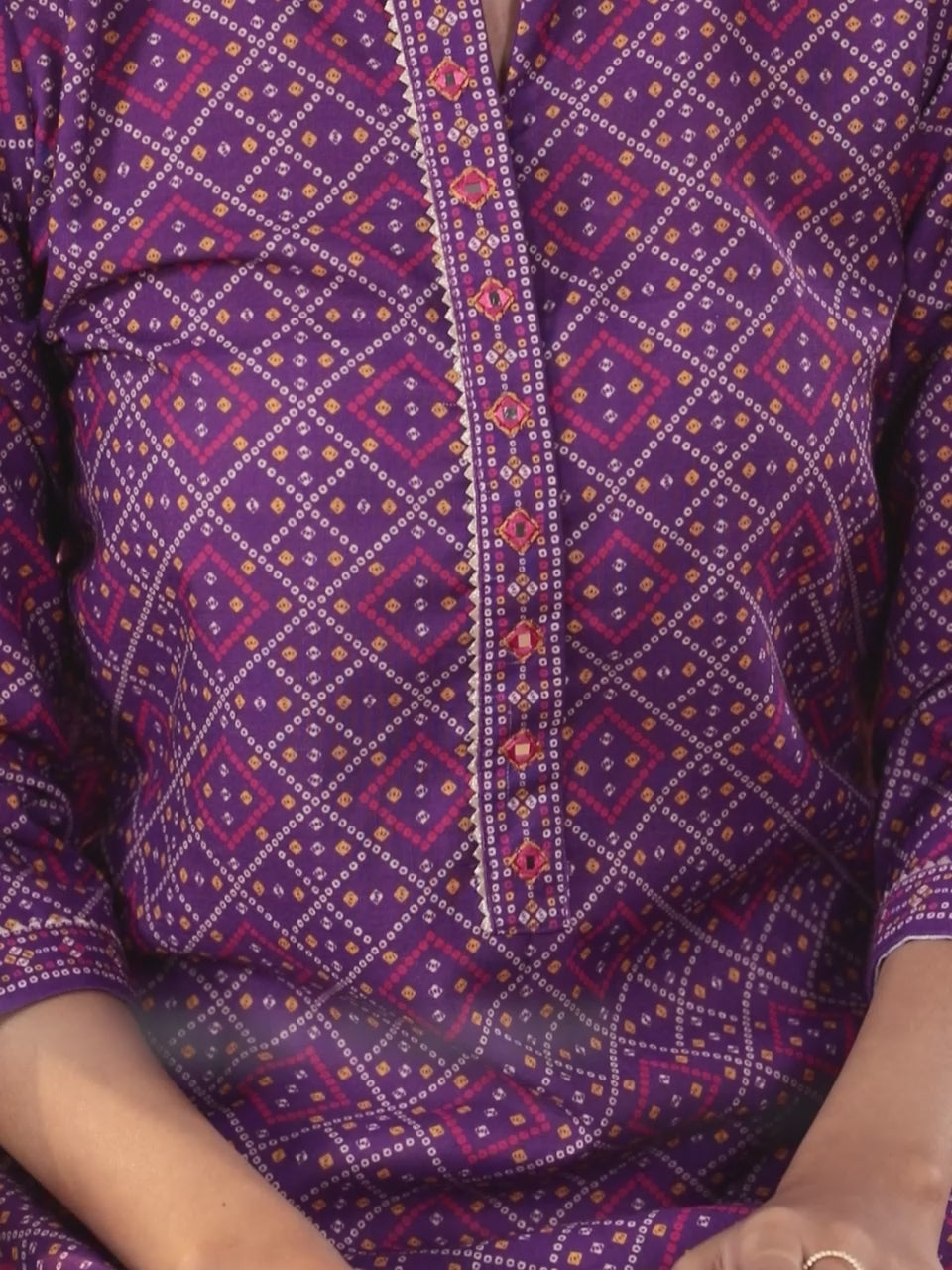  Purple Printed Cotton Straight Kurta With Trousers 