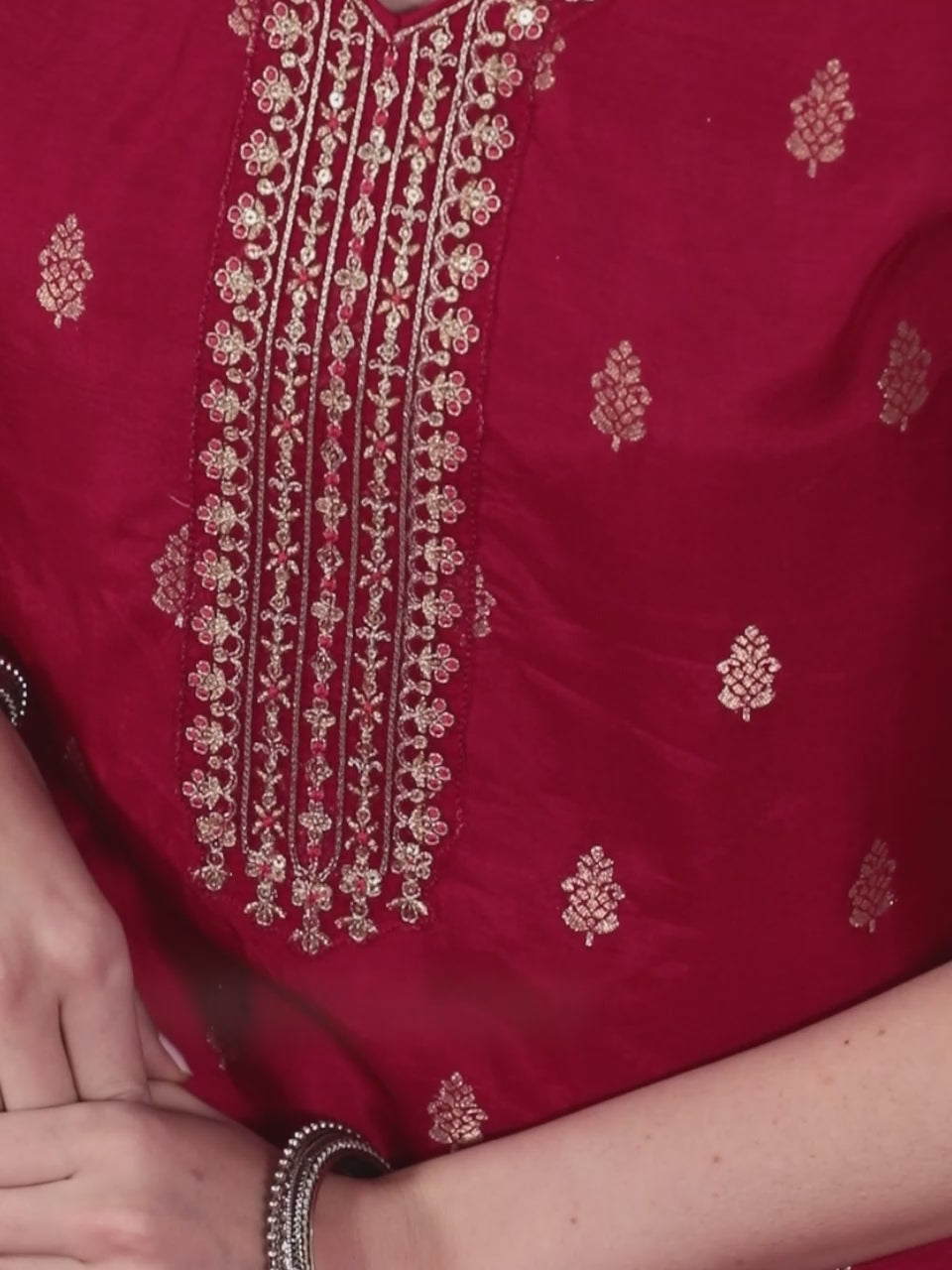 Pink Self Design Silk Straight Kurta With Trousers & Dupatta 