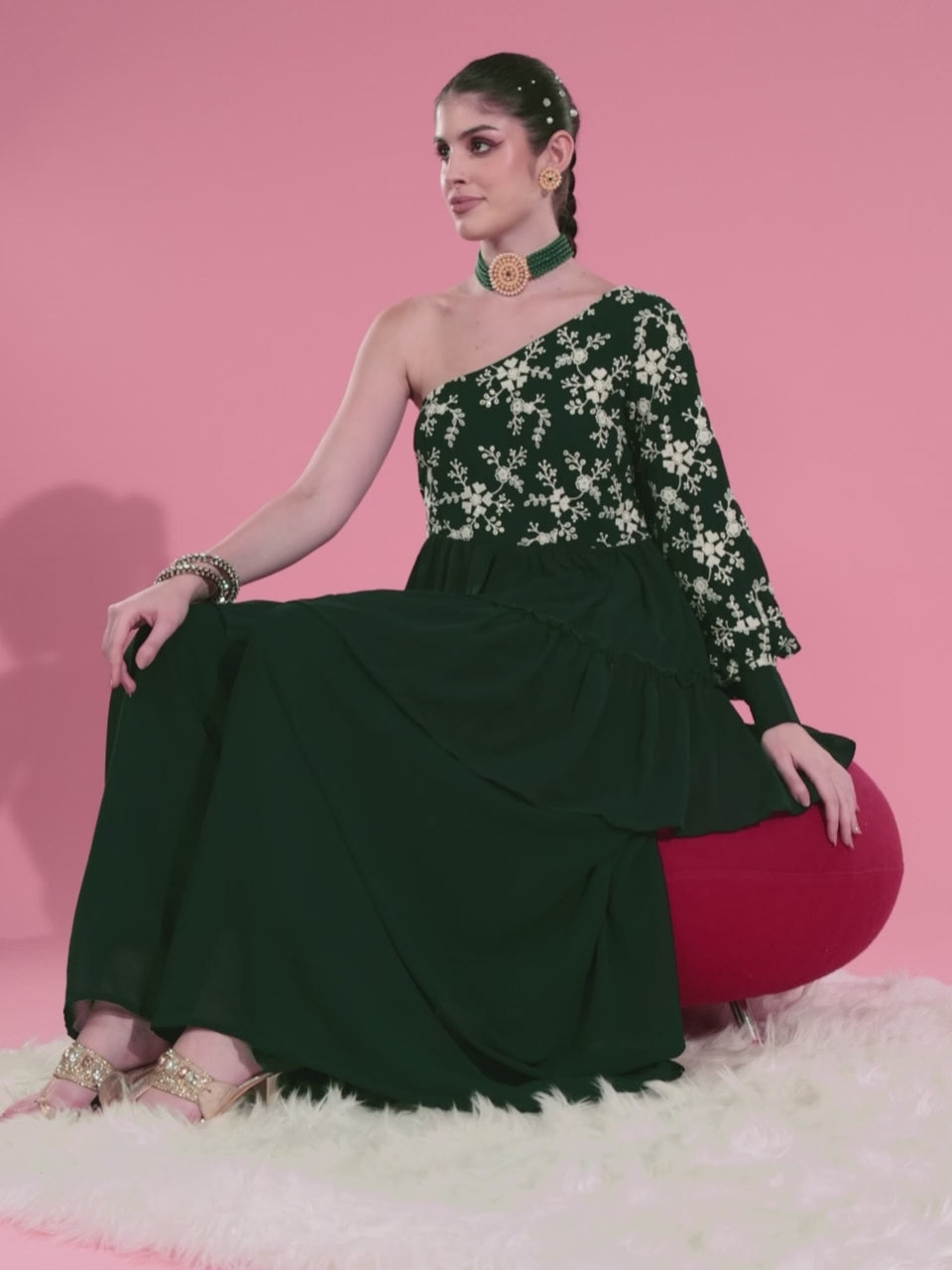  Green Embellished Georgette Co-Ords 