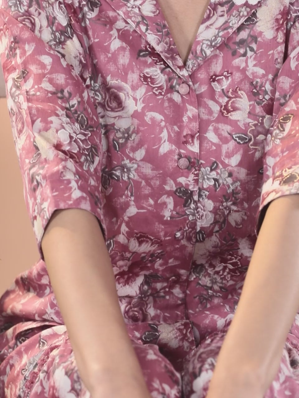  Mauve Printed Cotton Shirt With Palazzos 