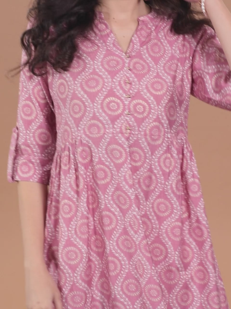 Pink Printed Silk Fit and Flare Dress